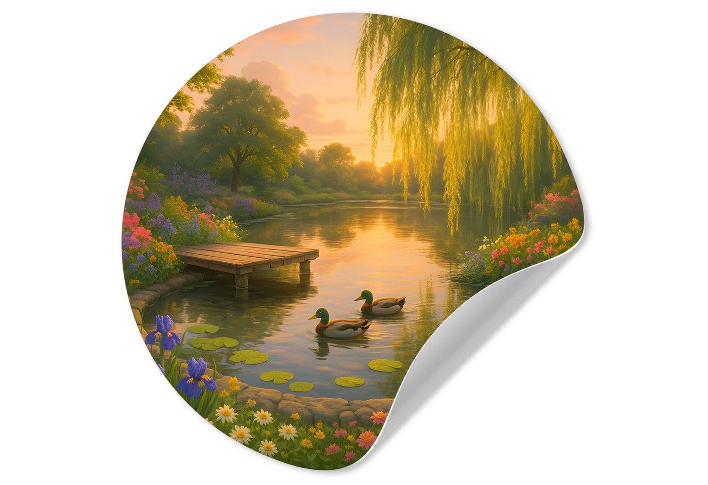 MuchoWow Wandsticker Enten - Teich - Blumen (1 St), Wandtattoo Selbstklebend, Wohnzimmer Deko Aufkleber, 30x30 cm von MuchoWow