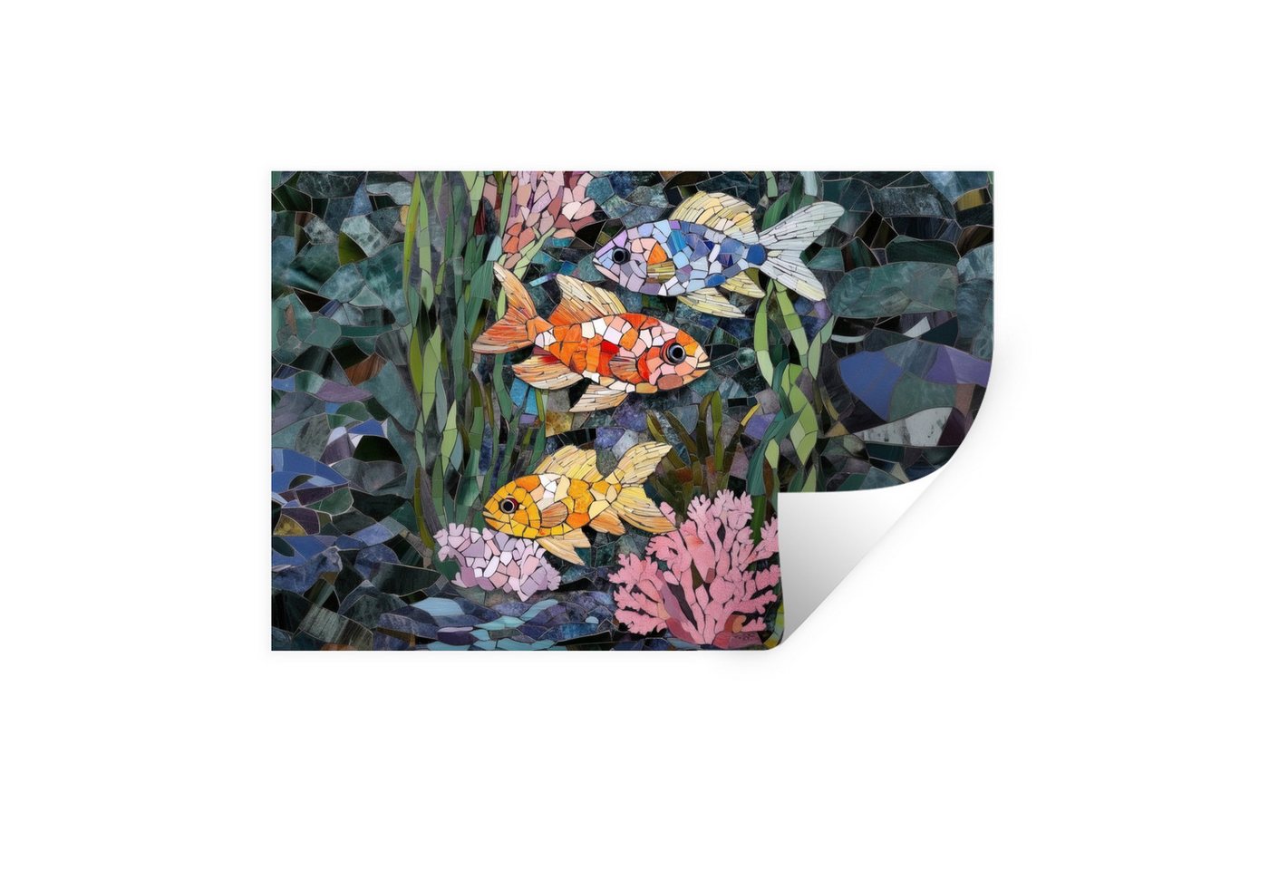 MuchoWow Wandsticker Fisch - Koralle - Meer - Mosaik (1 St), Wandtattoo, Selbstklebend, Wohnzimmer, 30x20 cm von MuchoWow