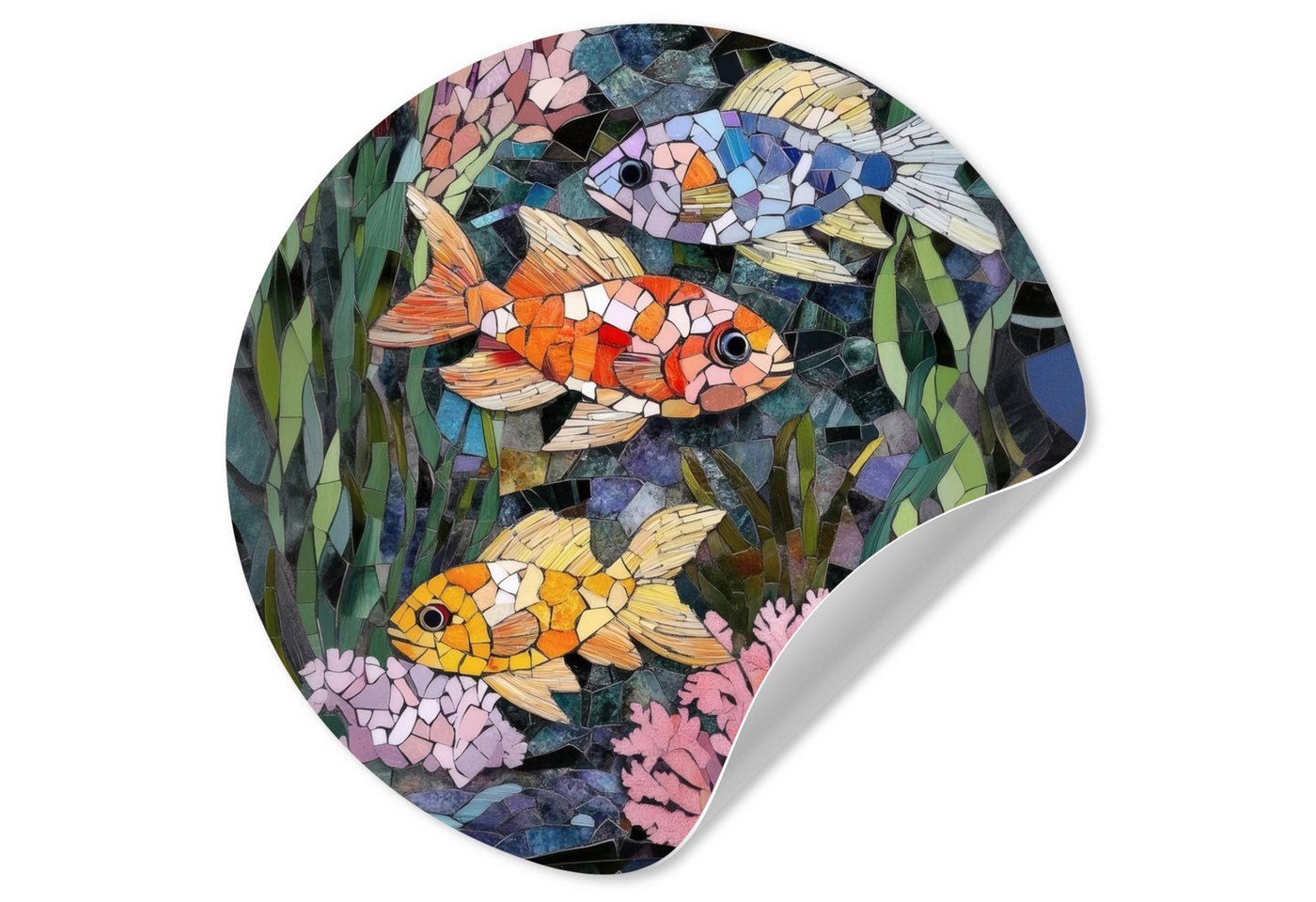 MuchoWow Wandsticker Fisch - Koralle - Meer - Mosaik (1 St), Wandtattoo Selbstklebend, Wohnzimmer Deko Aufkleber, 30x30 cm von MuchoWow