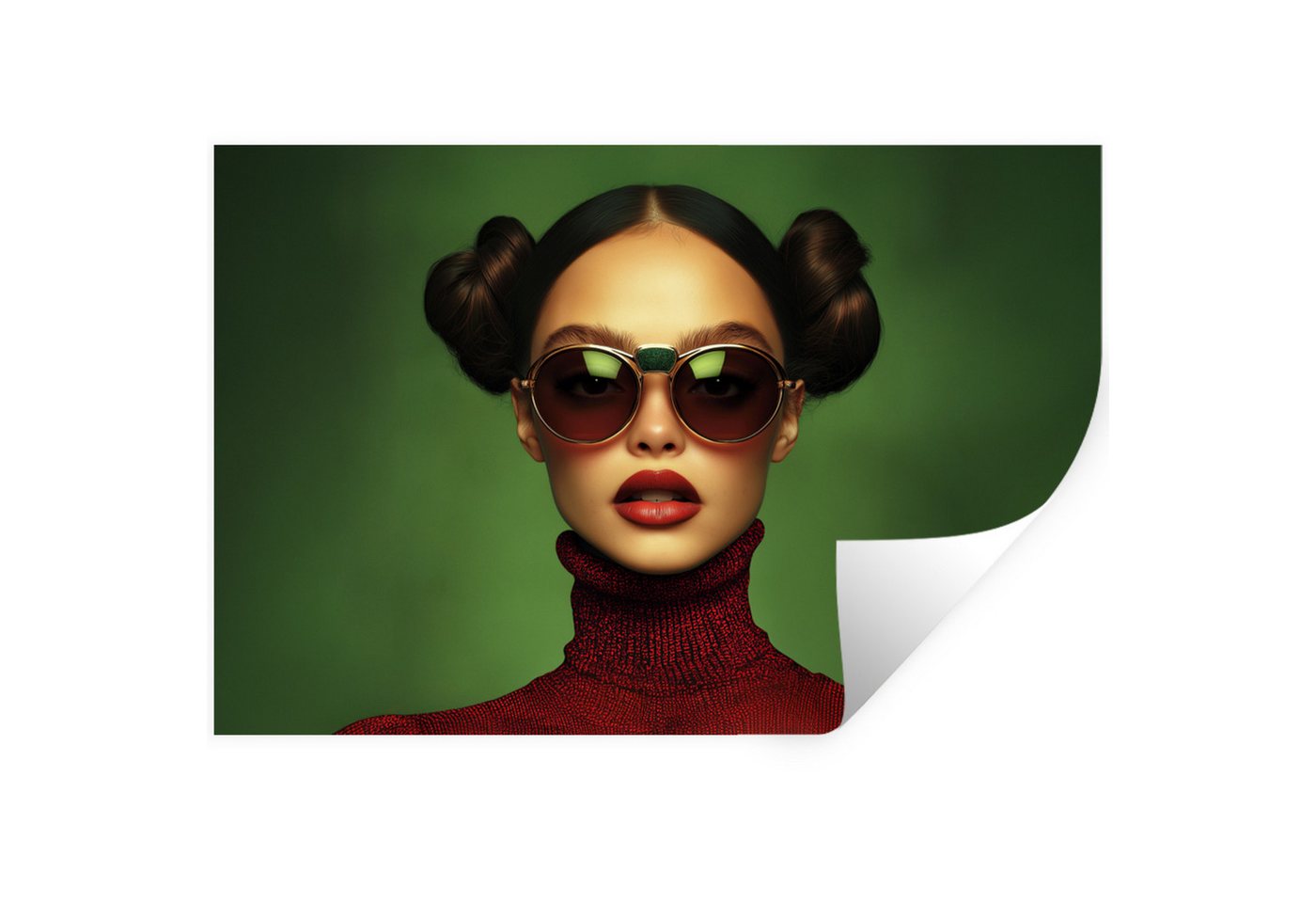 MuchoWow Wandsticker Frau - Grün - Brille - Ästhetisch - Modern (1 St), Wandtattoo, Selbstklebend, Wohnzimmer, 30x20 cm von MuchoWow