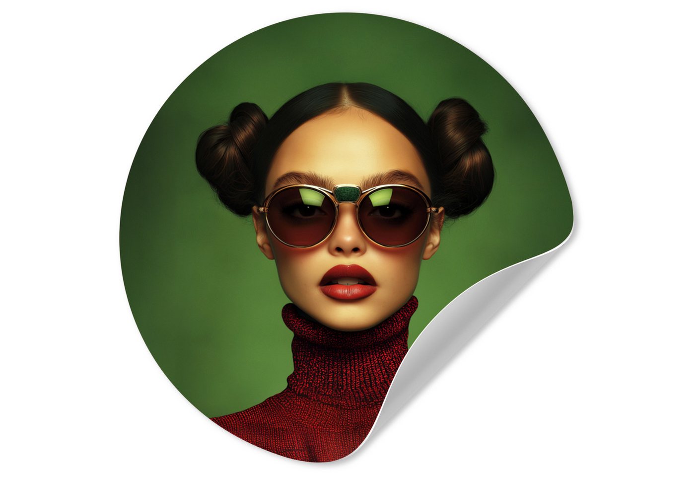 MuchoWow Wandsticker Frau - Grün - Brille - Ästhetisch - Modern (1 St), Wandtattoo Selbstklebend, Wohnzimmer Deko Aufkleber, 30x30 cm von MuchoWow