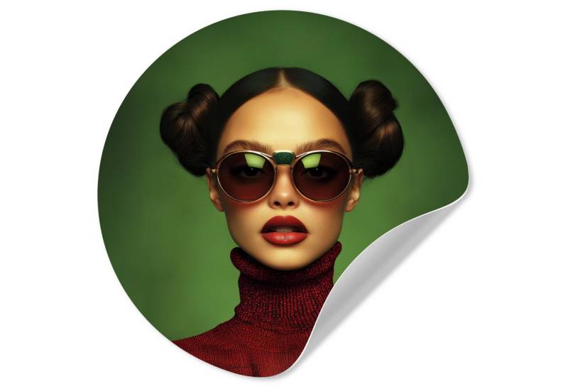 MuchoWow Wandsticker Frau - Grün - Brille - Ästhetisch - Modern (1 St), Wandtattoo Selbstklebend, Wohnzimmer Deko Aufkleber, 30x30 cm von MuchoWow