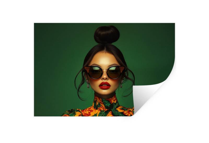 MuchoWow Wandsticker Frau - Grün - Modern - Brille - Abstrakt (1 St), Wandtattoo, Selbstklebend, Wohnzimmer, 30x20 cm von MuchoWow