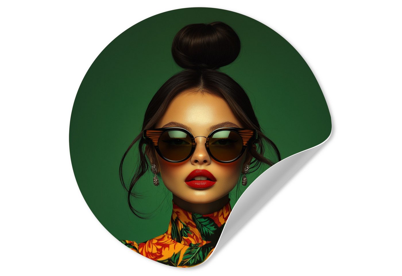 MuchoWow Wandsticker Frau - Grün - Modern - Brille - Abstrakt (1 St), Wandtattoo Selbstklebend, Wohnzimmer Deko Aufkleber, 30x30 cm von MuchoWow