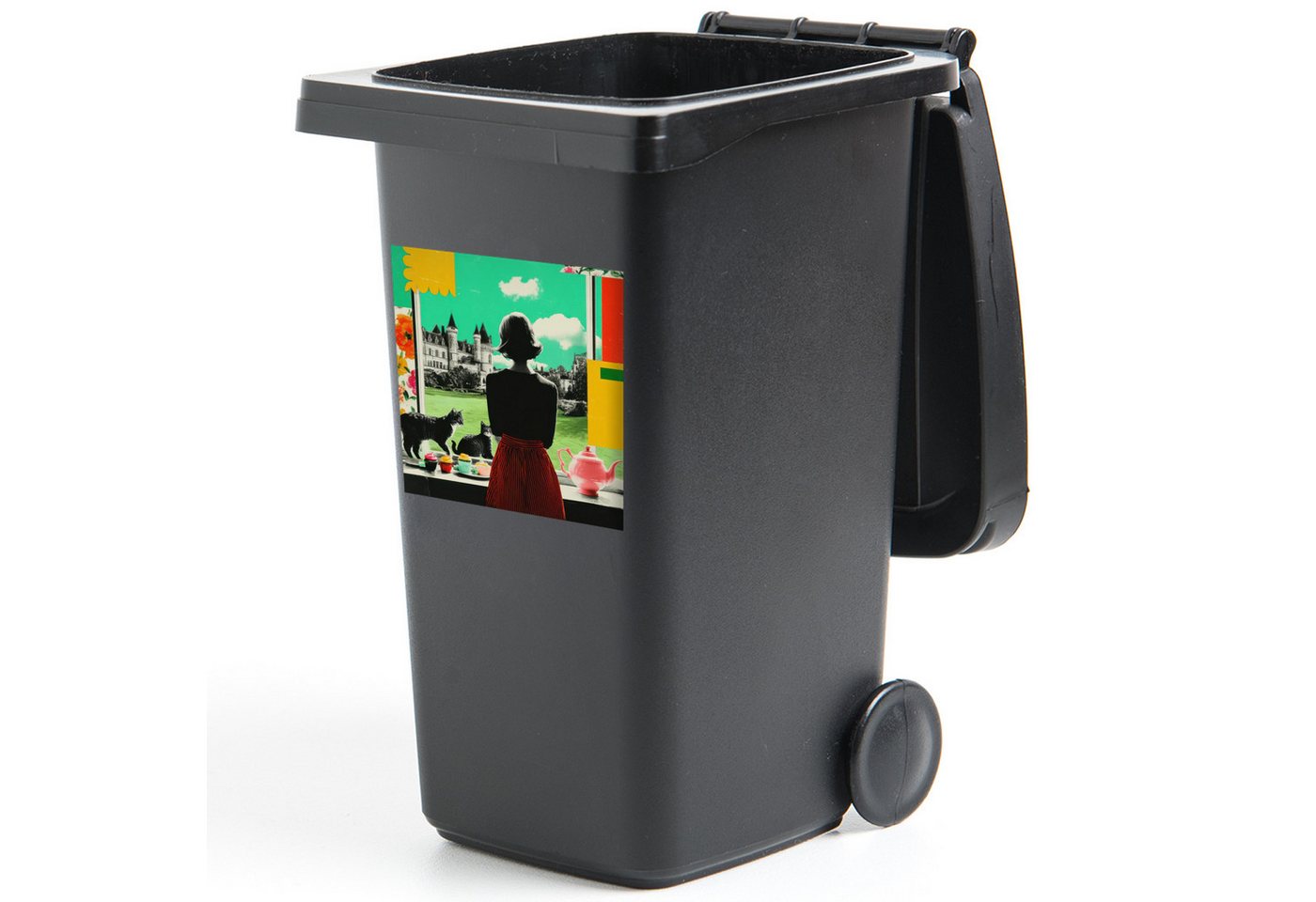 MuchoWow Wandsticker Frau - Küche - Katzen - Durchsichtig (1 St), Mülltonnen-Aufkleber, Mülleimer, Mülltonne, Sticker, 40x40 cm von MuchoWow