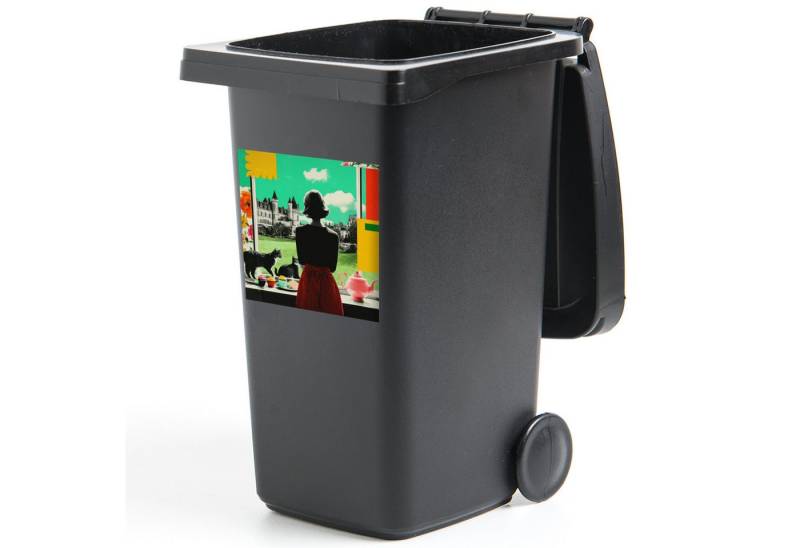 MuchoWow Wandsticker Frau - Küche - Katzen - Durchsichtig (1 St), Mülltonnen-Aufkleber, Mülleimer, Mülltonne, Sticker, 40x40 cm von MuchoWow