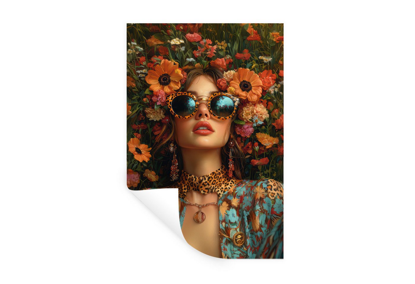 MuchoWow Wandsticker Frauen - Blumen - Modern - Brille - Abstrakt (1 St), Wandaufkleber, Selbstklebend, Wohnzimmer, 20x30 cm von MuchoWow