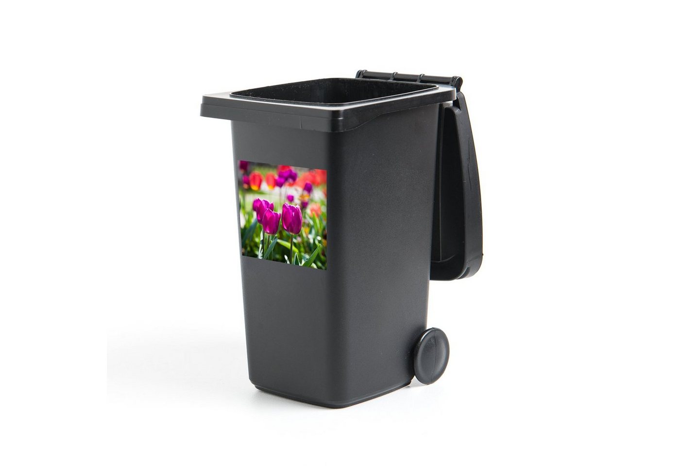 MuchoWow Wandsticker Frühling - Tulpen - Lila (1 St), Mülleimer-aufkleber, Mülltonne, Sticker, Container, Abfalbehälter von MuchoWow