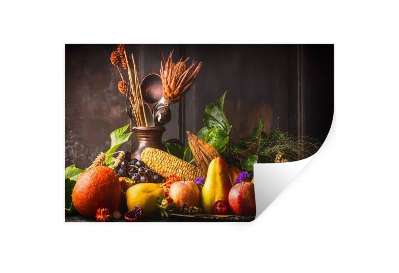 MuchoWow Wandsticker Gemüse - Obst - Rustikal - Tisch (1 St), Wandtattoo, Selbstklebend, Wohnzimmer, 30x20 cm von MuchoWow