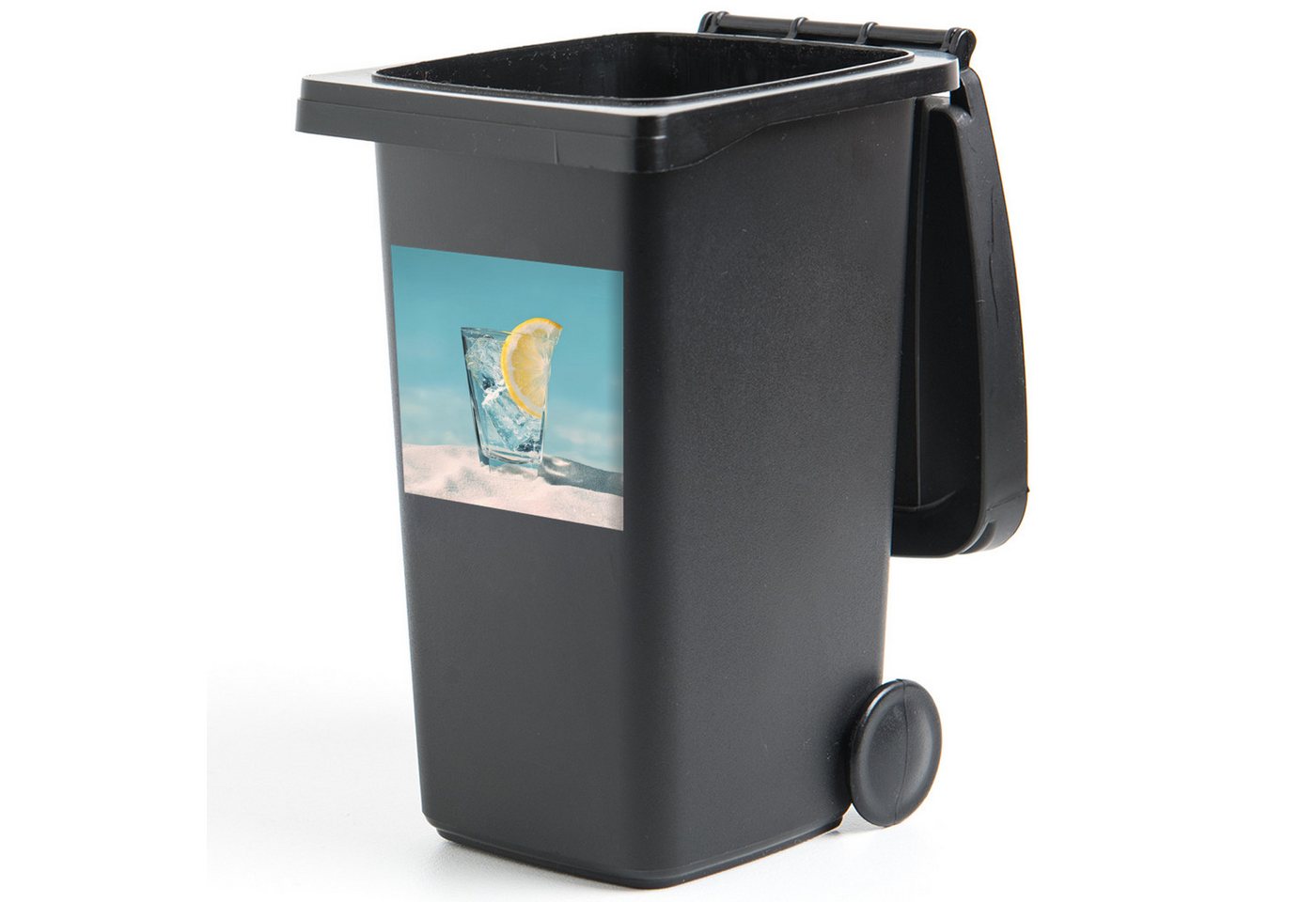 MuchoWow Wandsticker Glas - Eiswürfel - Zitrone (1 St), Mülltonnen-Aufkleber, Mülleimer, Mülltonne, Sticker, 40x40 cm von MuchoWow