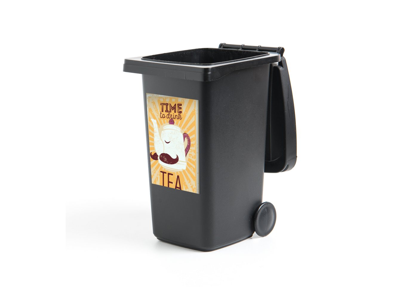 MuchoWow Wandsticker Illustration einer Teekanne auf gelbem Hintergrund (1 St), Mülleimer-aufkleber, Mülltonne, Sticker, Container, Abfalbehälter von MuchoWow