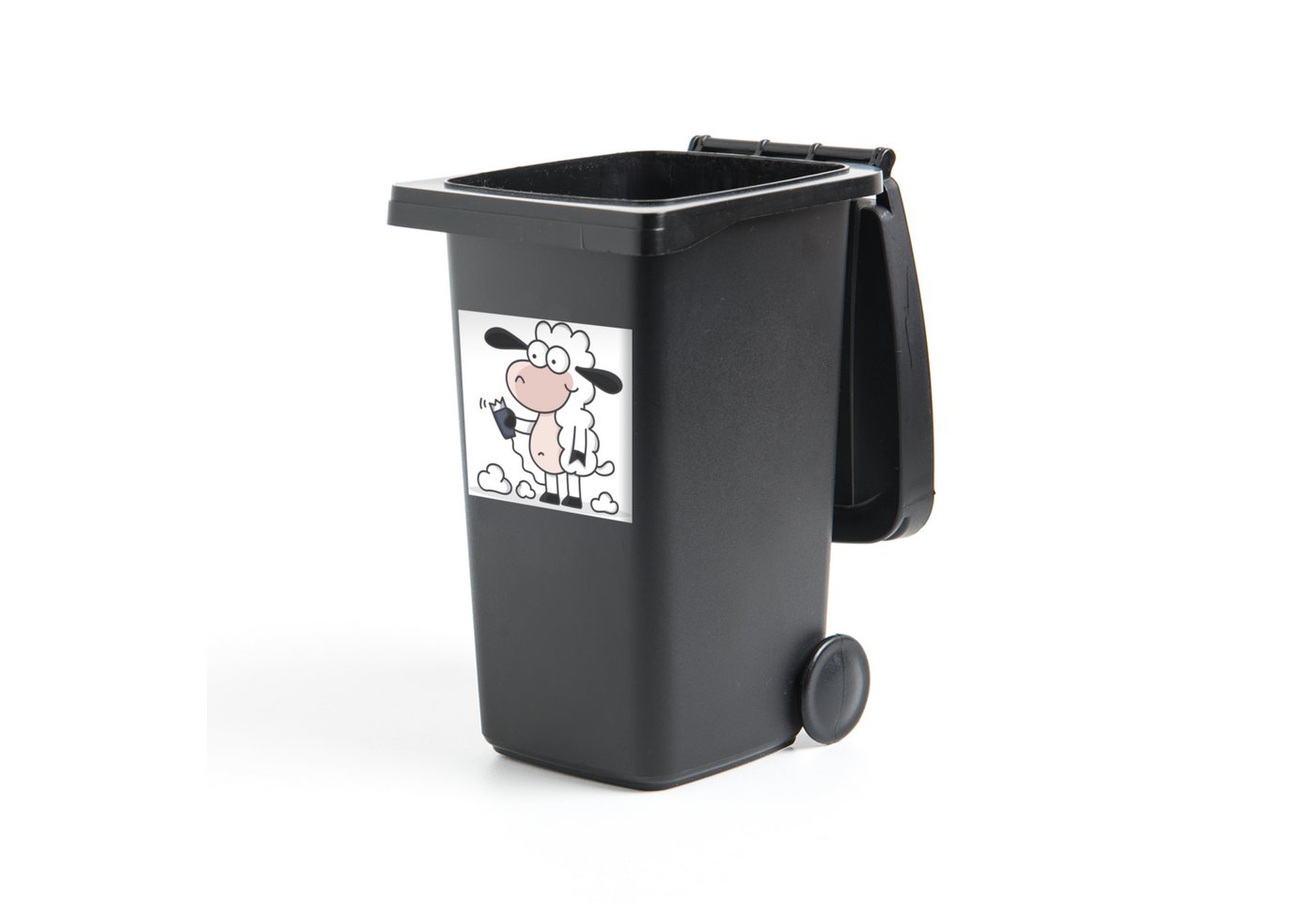 MuchoWow Wandsticker Illustration eines Schafs mit einem Rasierapparat (1 St), Mülltonnen-Aufkleber, Mülleimer, Mülltonne, Sticker, 40x40 cm von MuchoWow