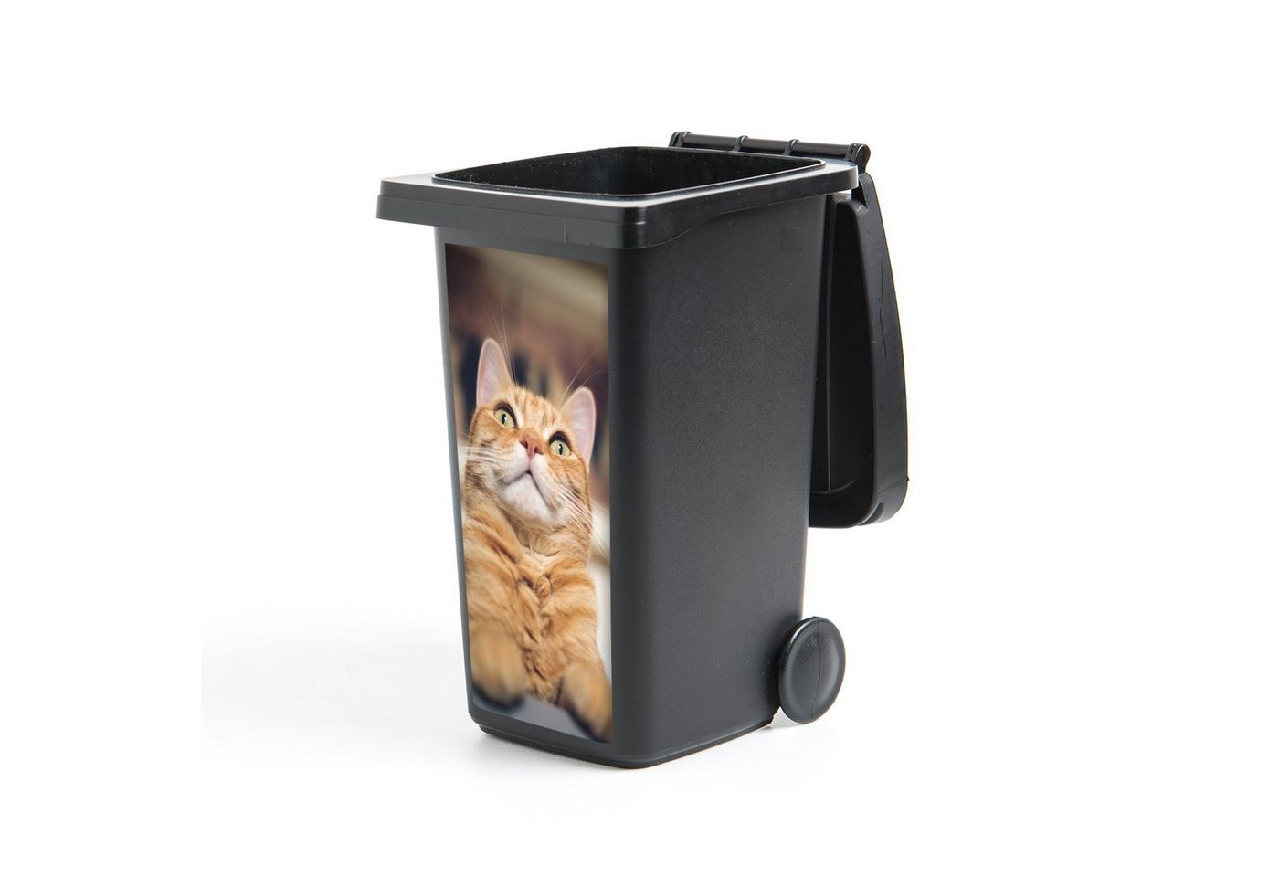 MuchoWow Wandsticker Katze - Bank - Orange (1 St), Mülleimer-aufkleber, Mülltonne, Sticker, Container, Abfalbehälter von MuchoWow
