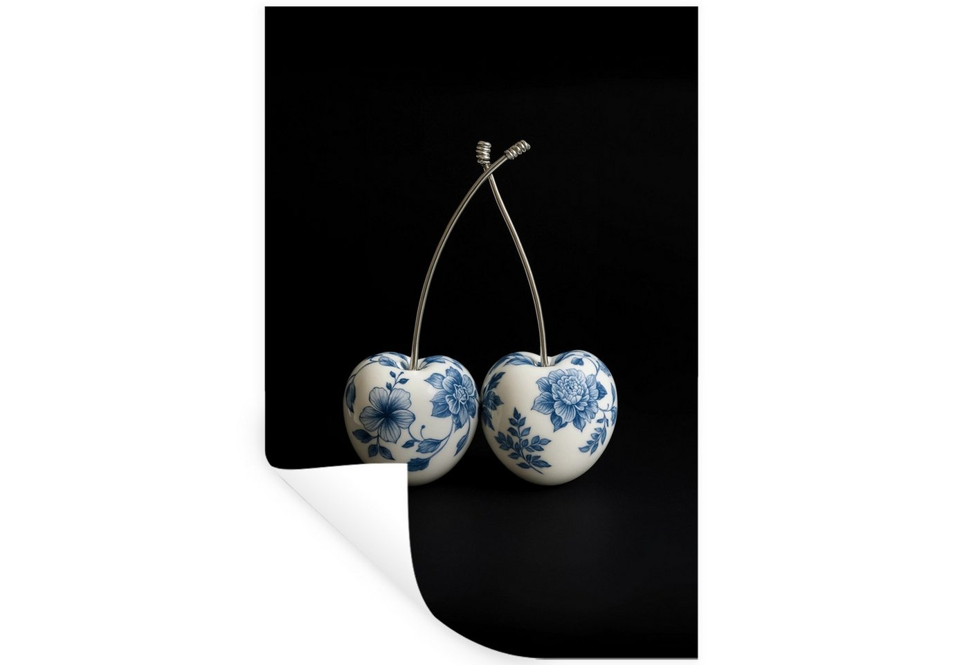 MuchoWow Wandsticker Kirschen - Delfter Blau - Obst (1 St), Wandaufkleber, Selbstklebend, Wohnzimmer, 20x30 cm von MuchoWow