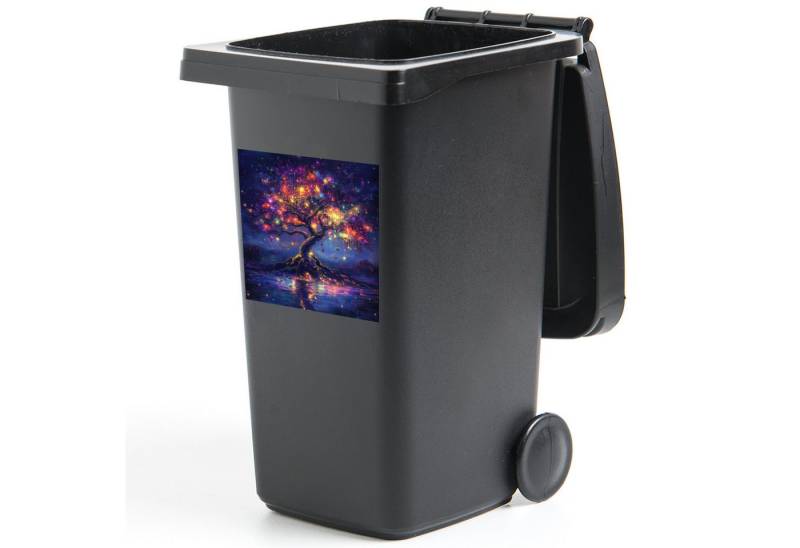 MuchoWow Wandsticker Kosmisch - Lichterbaum - Weihnachten - Farbenfroh (1 St), Mülltonnen-Aufkleber, Mülleimer, Mülltonne, Sticker, 40x40 cm von MuchoWow