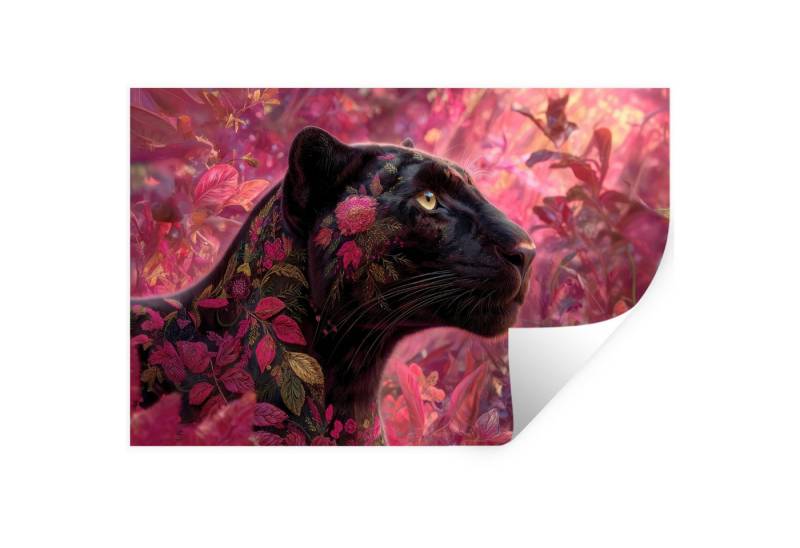 MuchoWow Wandsticker Leopard - Blumen - Rosa (1 St), Wandtattoo, Selbstklebend, Wohnzimmer, 30x20 cm von MuchoWow