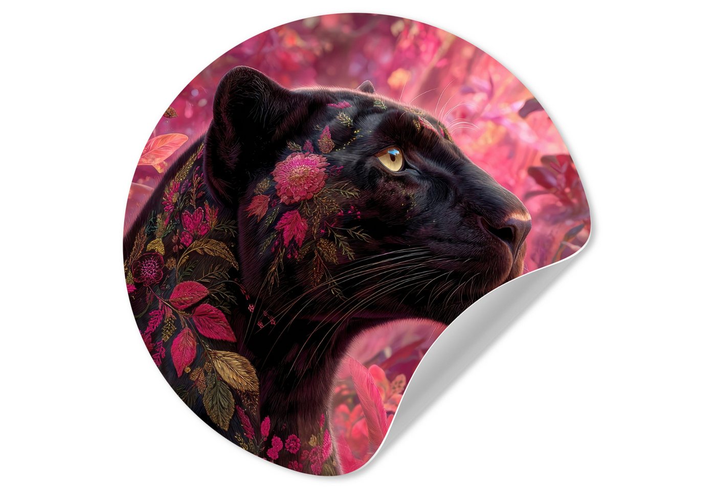 MuchoWow Wandsticker Leopard - Blumen - Rosa (1 St), Wandtattoo Selbstklebend, Wohnzimmer Deko Aufkleber, 30x30 cm von MuchoWow