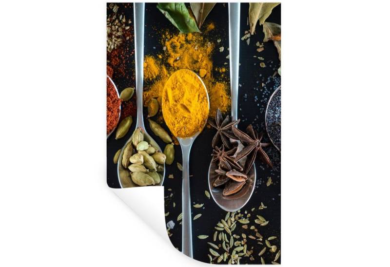 MuchoWow Wandsticker Löffel - Gewürze - Kräuter - Lebensmittel - Tisch (1 St), Wandaufkleber, Selbstklebend, Wohnzimmer, 20x30 cm von MuchoWow