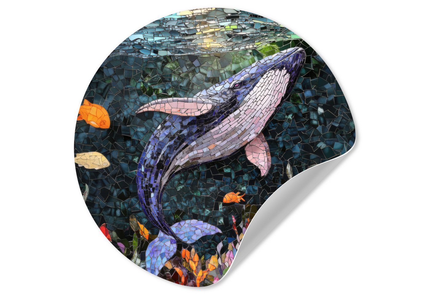 MuchoWow Wandsticker Mosaik - Wal - Koralle - Wasser (1 St), Wandtattoo Selbstklebend, Wohnzimmer Deko Aufkleber, 30x30 cm von MuchoWow