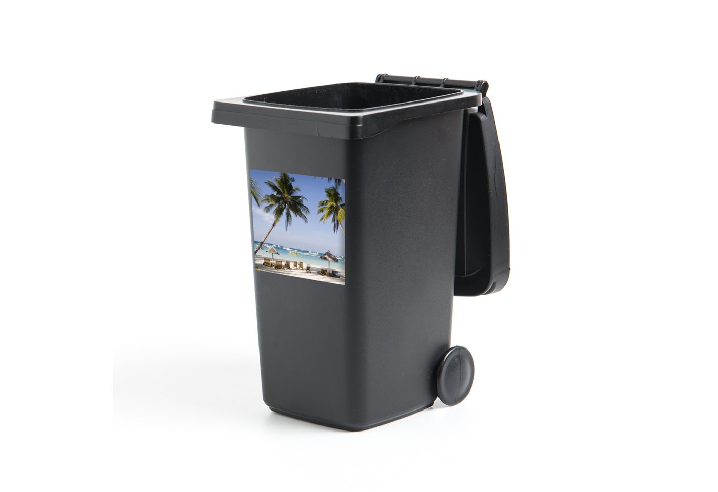 MuchoWow Wandsticker Palmen und Liegestühle am Strand von Boracay (1 St), Mülleimer-aufkleber, Mülltonne, Sticker, Container, Abfalbehälter von MuchoWow