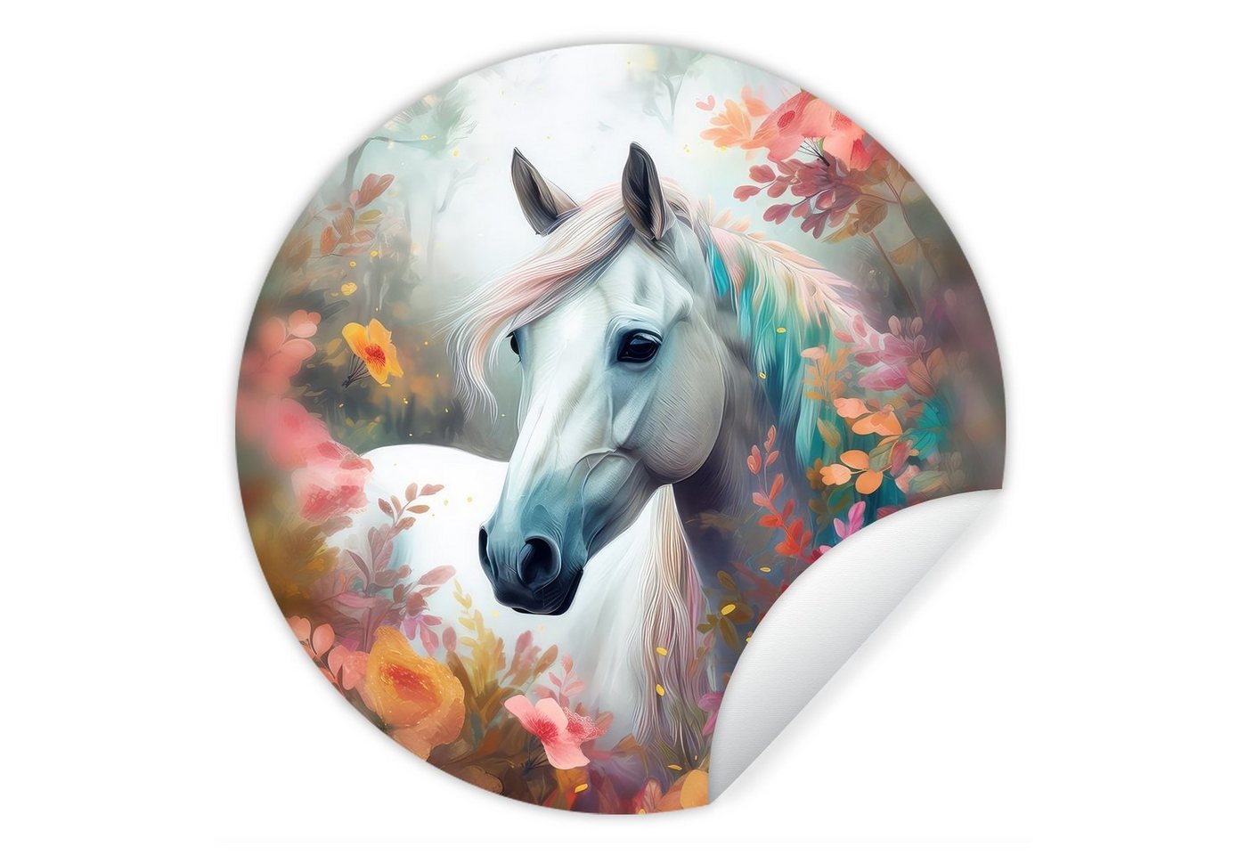 MuchoWow Wandsticker Pferd - Natur - Blumen - Tiere - Wald (1 St), Wandtattoo Selbstklebend, Wohnzimmer Deko Aufkleber, 30x30 cm von MuchoWow