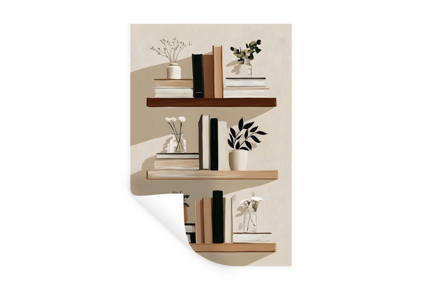 MuchoWow Wandsticker Regale - Bücher - Vasen - Pflanzen (1 St), Wandaufkleber, Selbstklebend, Wohnzimmer, 20x30 cm von MuchoWow