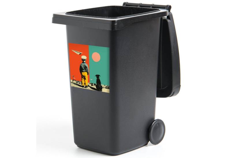 MuchoWow Wandsticker Retro - Junge - Hund - Rot - Grün (1 St), Mülltonnen-Aufkleber, Mülleimer, Mülltonne, Sticker, 40x40 cm von MuchoWow