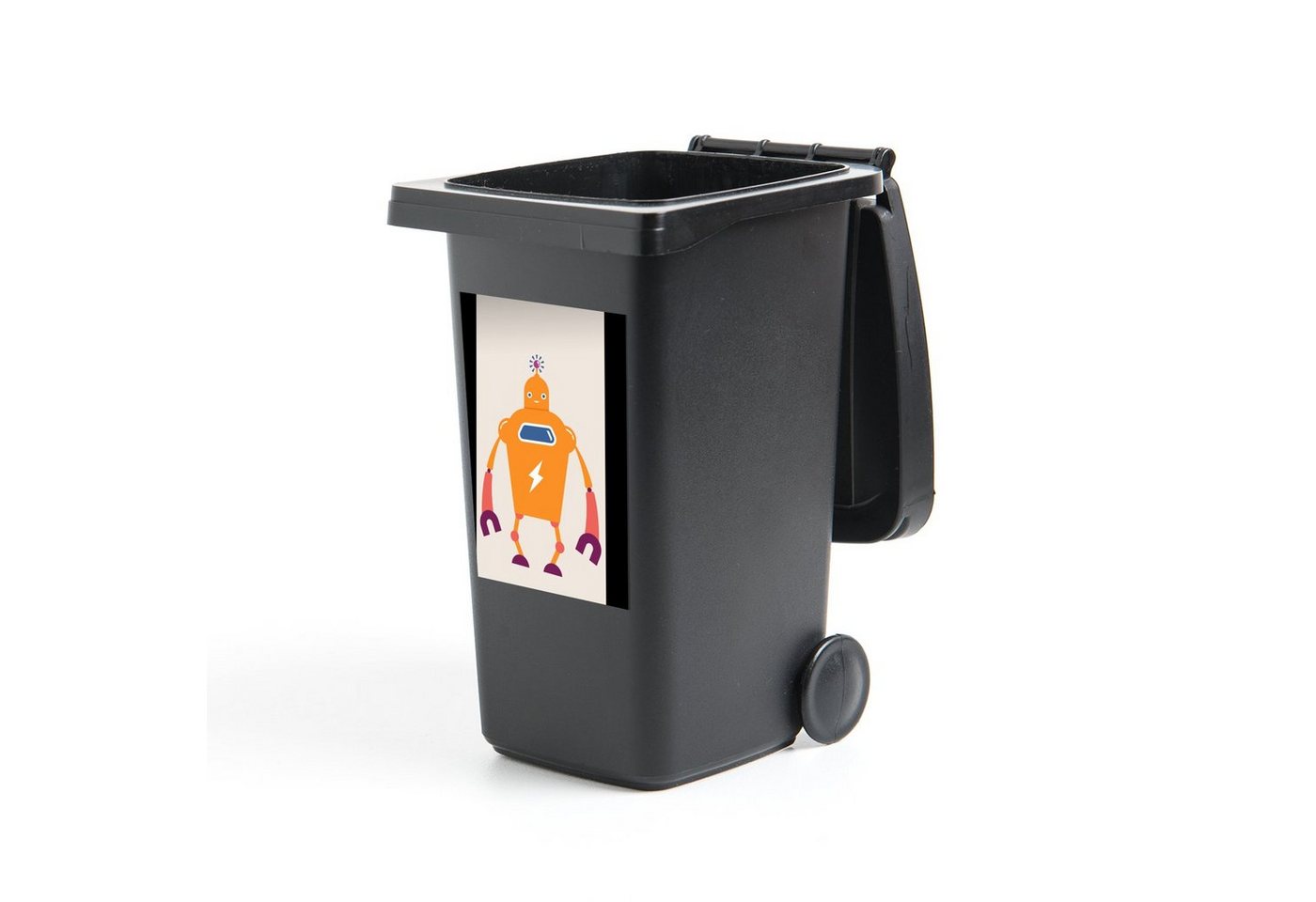 MuchoWow Wandsticker Roboter - Antenne - Orange - Blitzschlag - Junge - Kinder (1 St), Mülleimer-aufkleber, Mülltonne, Sticker, Container, Abfalbehälter von MuchoWow