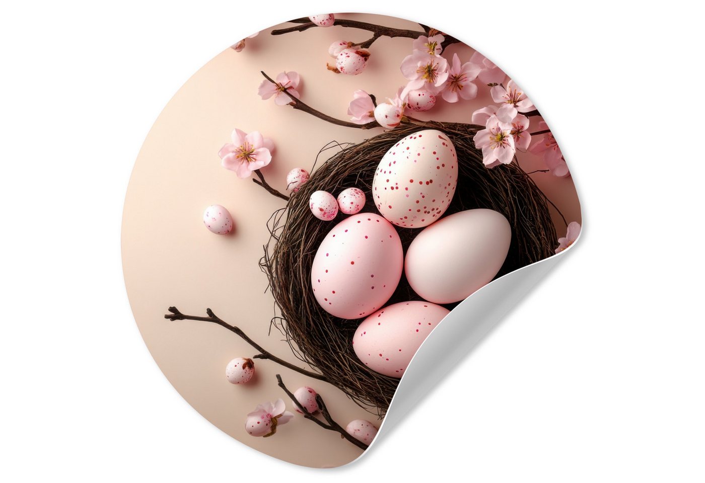 MuchoWow Wandsticker Rosa - Blüten - Eier (1 St), Wandtattoo Selbstklebend, Wohnzimmer Deko Aufkleber, 30x30 cm von MuchoWow