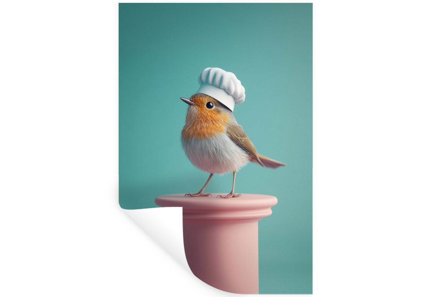 MuchoWow Wandsticker Rotkehlchen - Vogel - Kochmütze - Sockel (1 St), Wandaufkleber, Selbstklebend, Wohnzimmer, 20x30 cm von MuchoWow