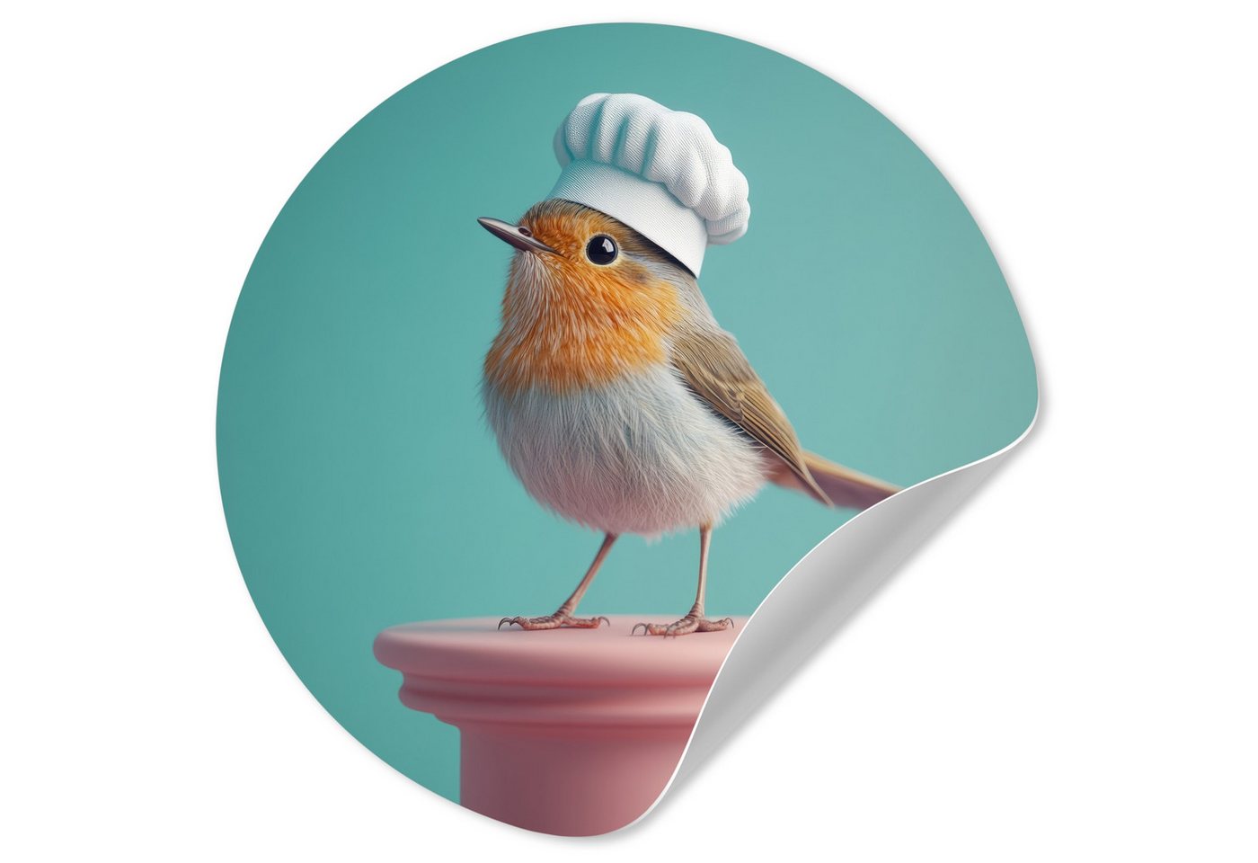 MuchoWow Wandsticker Rotkehlchen - Vogel - Kochmütze - Sockel (1 St), Wandtattoo Selbstklebend, Wohnzimmer Deko Aufkleber, 30x30 cm von MuchoWow