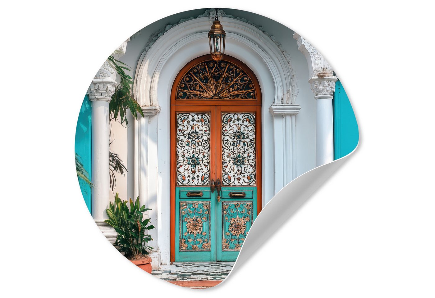 MuchoWow Wandsticker Säulen - Dekorativ - Tür - Blau (1 St), Wandtattoo Selbstklebend, Wohnzimmer Deko Aufkleber, 30x30 cm von MuchoWow