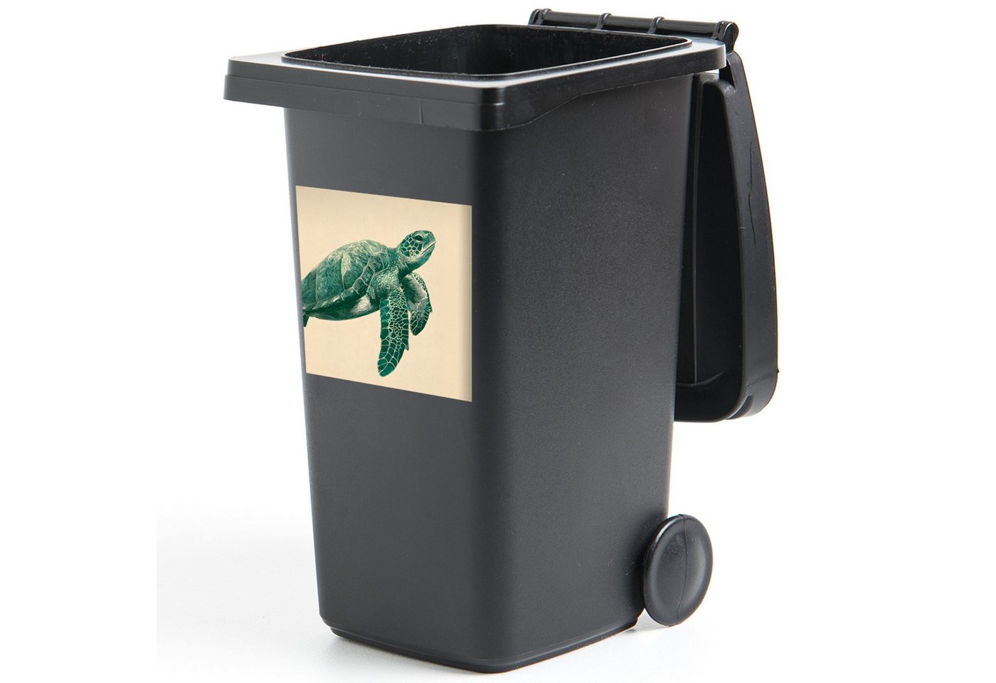 MuchoWow Wandsticker Schildkröte - Elegant - Grün - Schild (1 St), Mülltonnen-Aufkleber, Mülleimer, Mülltonne, Sticker, 40x40 cm von MuchoWow