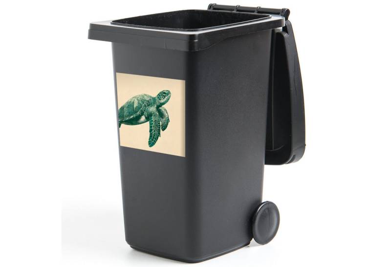 MuchoWow Wandsticker Schildkröte - Elegant - Grün - Schild (1 St), Mülltonnen-Aufkleber, Mülleimer, Mülltonne, Sticker, 40x40 cm von MuchoWow