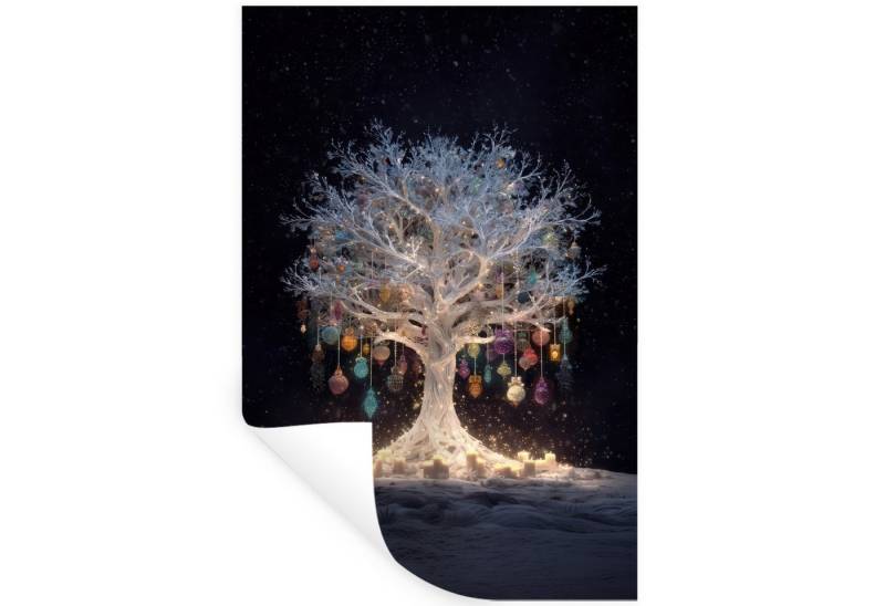 MuchoWow Wandsticker Schneebaum - Lichter - Weiß - Farbenfroh (1 St), Wandaufkleber, Selbstklebend, Wohnzimmer, 20x30 cm von MuchoWow