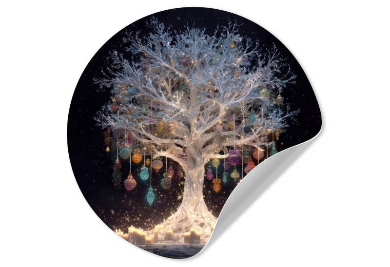 MuchoWow Wandsticker Schneebaum - Lichter - Weiß - Farbenfroh (1 St), Wandtattoo Selbstklebend, Wohnzimmer Deko Aufkleber, 30x30 cm von MuchoWow