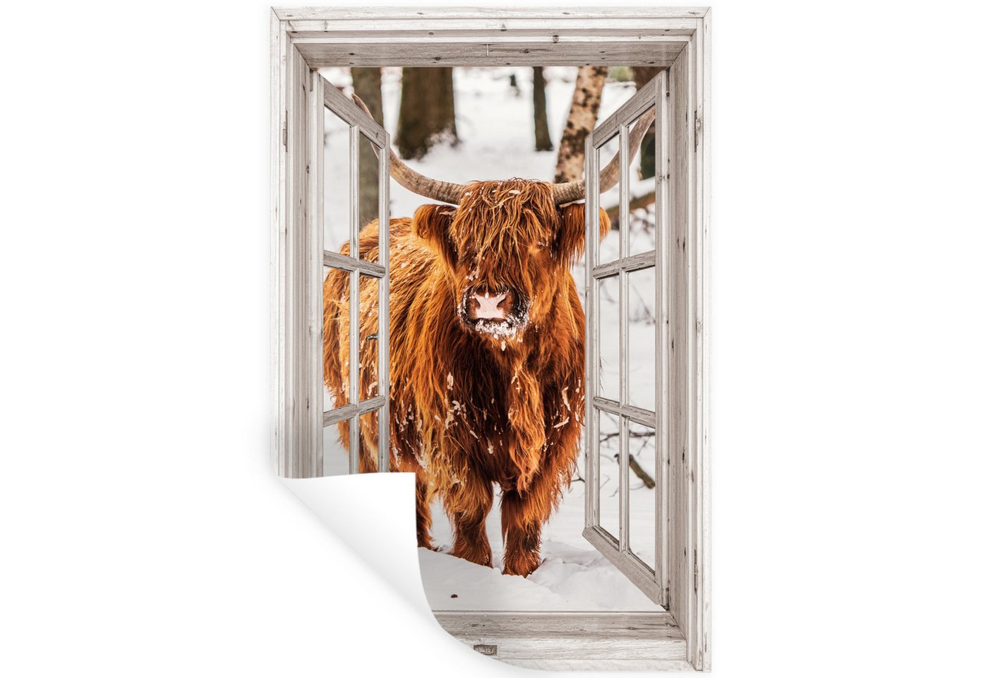 MuchoWow Wandsticker Schottische Highlander - Schnee - Winter - Natur - Tier - Aussicht - L (1 St), Wandaufkleber, Selbstklebend, Wohnzimmer, 20x30 cm von MuchoWow