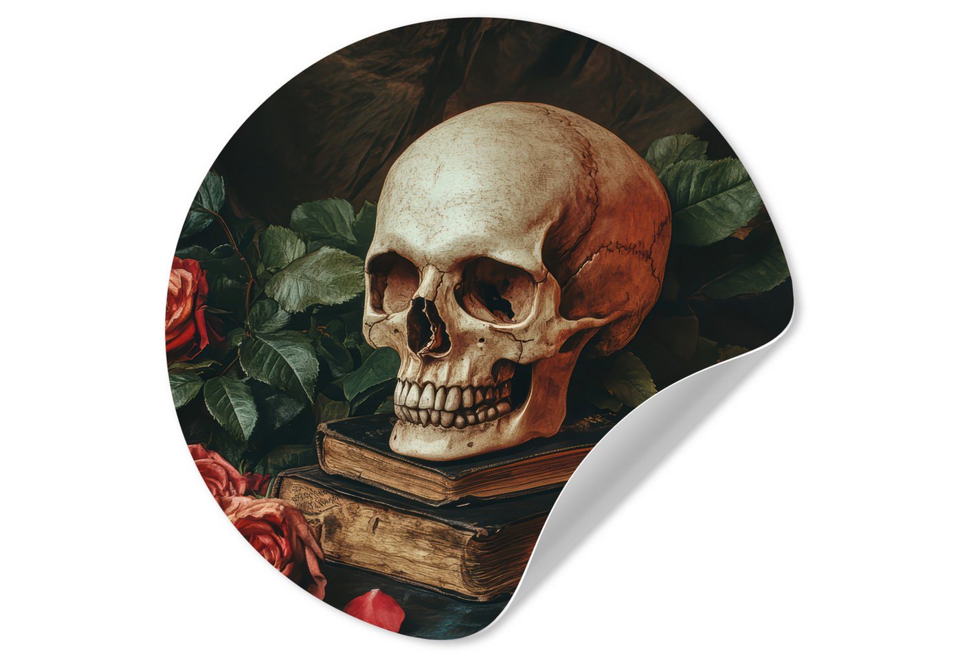 MuchoWow Wandsticker Skelett - Kerzen - Rosen - Schädel - Bücher - Kerzenständer (1 St), Wandtattoo Selbstklebend, Wohnzimmer Deko Aufkleber, 30x30 cm von MuchoWow