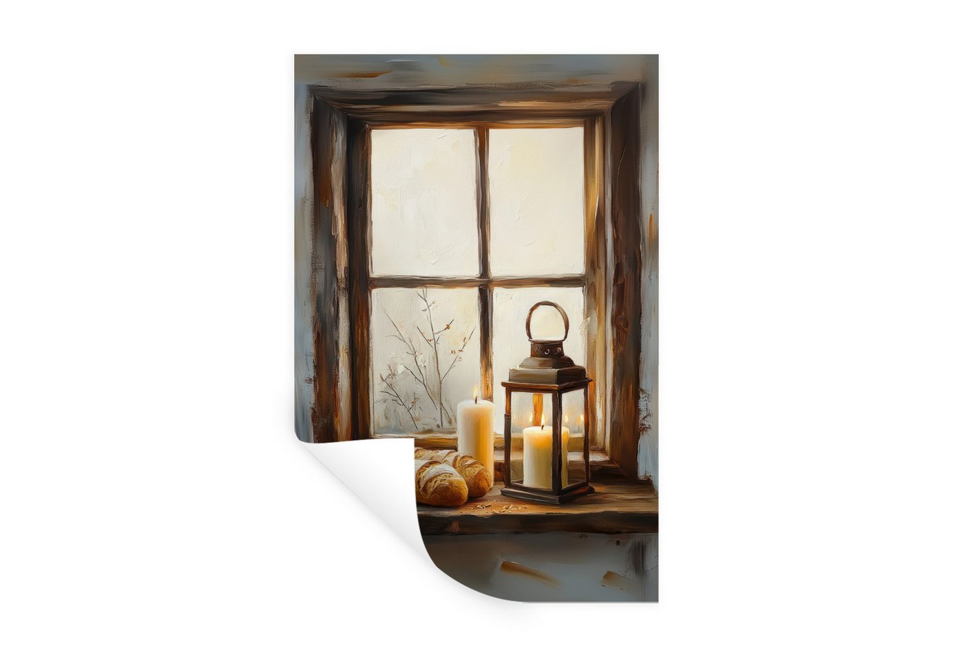 MuchoWow Wandsticker Stilleben - Rustikal - Kerzen - Brote - Fenster (1 St), Wandaufkleber, Selbstklebend, Wohnzimmer, 20x30 cm von MuchoWow