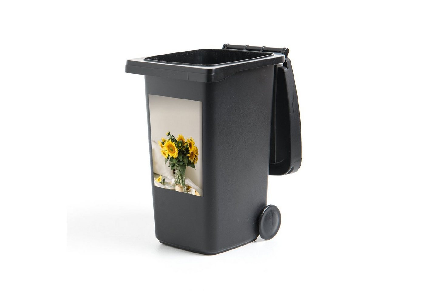 MuchoWow Wandsticker Stilleben - Tablett - Sonnenblumen (1 St), Mülleimer-aufkleber, Mülltonne, Sticker, Container, Abfalbehälter von MuchoWow