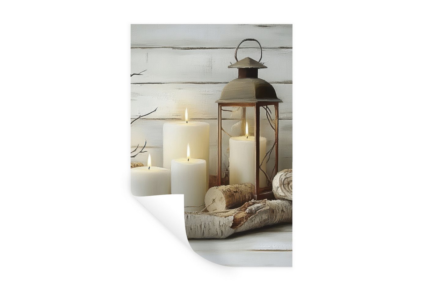 MuchoWow Wandsticker Stilleben - Weiß - Kerzen - Rustikal - Natur (1 St), Wandaufkleber, Selbstklebend, Wohnzimmer, 20x30 cm von MuchoWow
