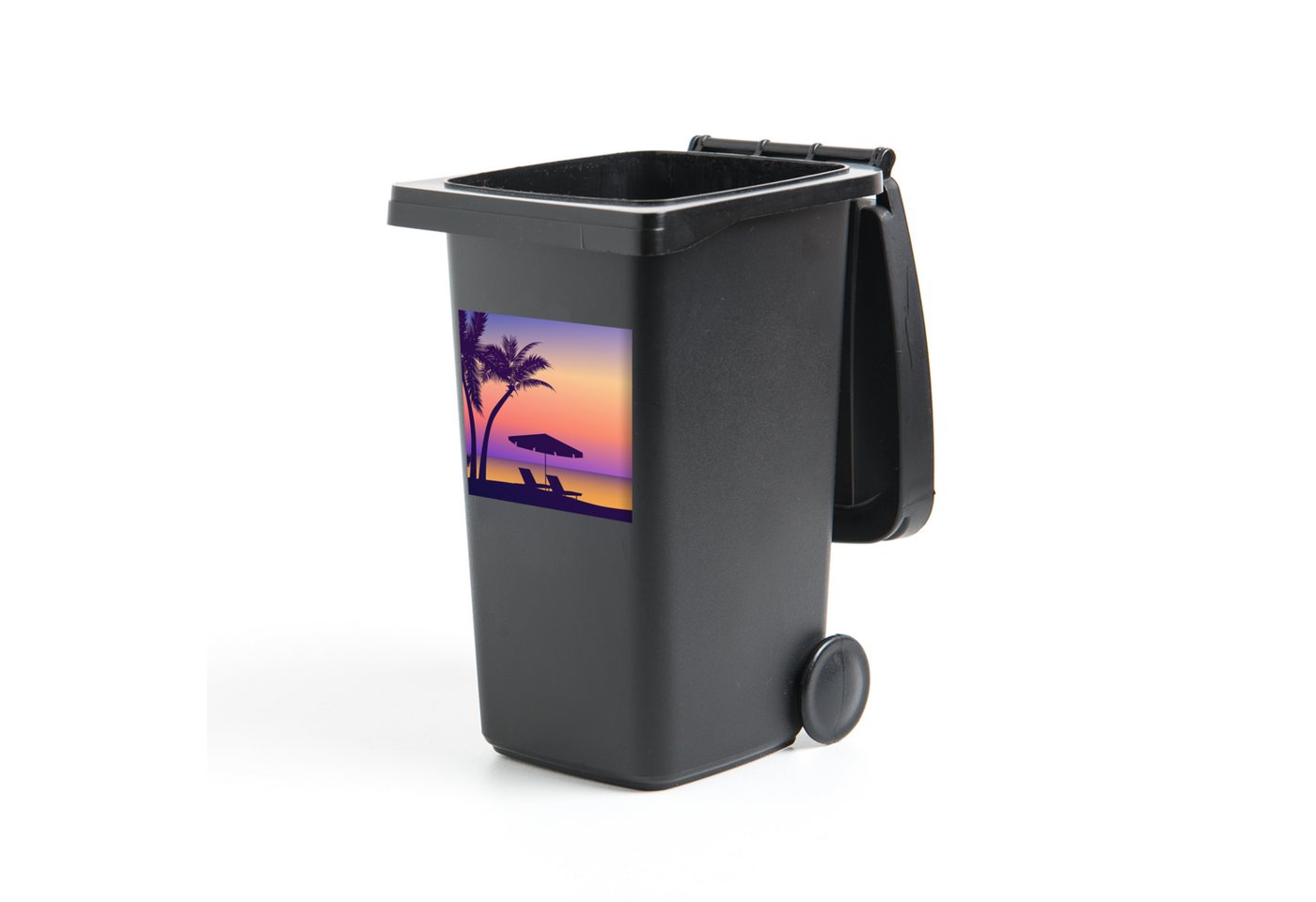 MuchoWow Wandsticker Strandkorb - Sonnenschirm - Nacht - Zeichnung (1 St), Mülleimer-aufkleber, Mülltonne, Sticker, Container, Abfalbehälter von MuchoWow