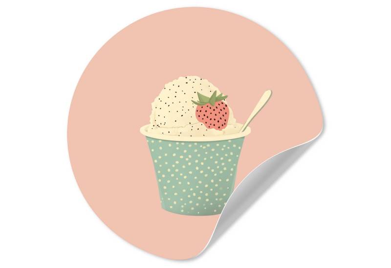 MuchoWow Wandsticker Tablett - Eiscreme - Erdbeere - Rosa (1 St), Wandtattoo Selbstklebend, Wohnzimmer Deko Aufkleber, 30x30 cm von MuchoWow