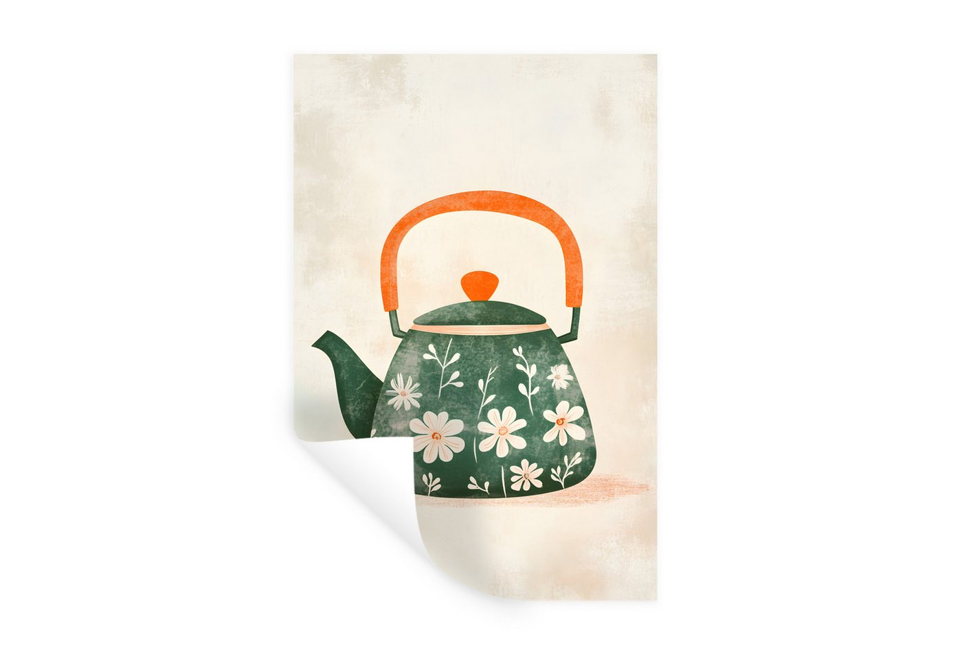 MuchoWow Wandsticker Teekanne - Grün - Blumen - Orange (1 St), Wandaufkleber, Selbstklebend, Wohnzimmer, 20x30 cm von MuchoWow