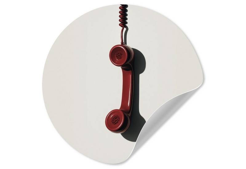 MuchoWow Wandsticker Telefon - Kabel - Rot - Minimalistisch (1 St), Wandtattoo Selbstklebend, Wohnzimmer Deko Aufkleber, 30x30 cm von MuchoWow