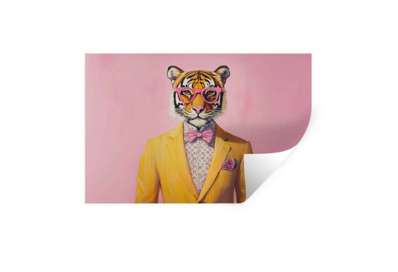 MuchoWow Wandsticker Tiger - Brille - Gelb - Jacke (1 St), Wandtattoo, Selbstklebend, Wohnzimmer, 30x20 cm von MuchoWow