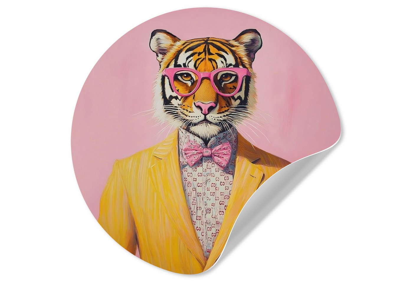 MuchoWow Wandsticker Tiger - Brille - Gelb - Jacke (1 St), Wandtattoo Selbstklebend, Wohnzimmer Deko Aufkleber, 30x30 cm von MuchoWow