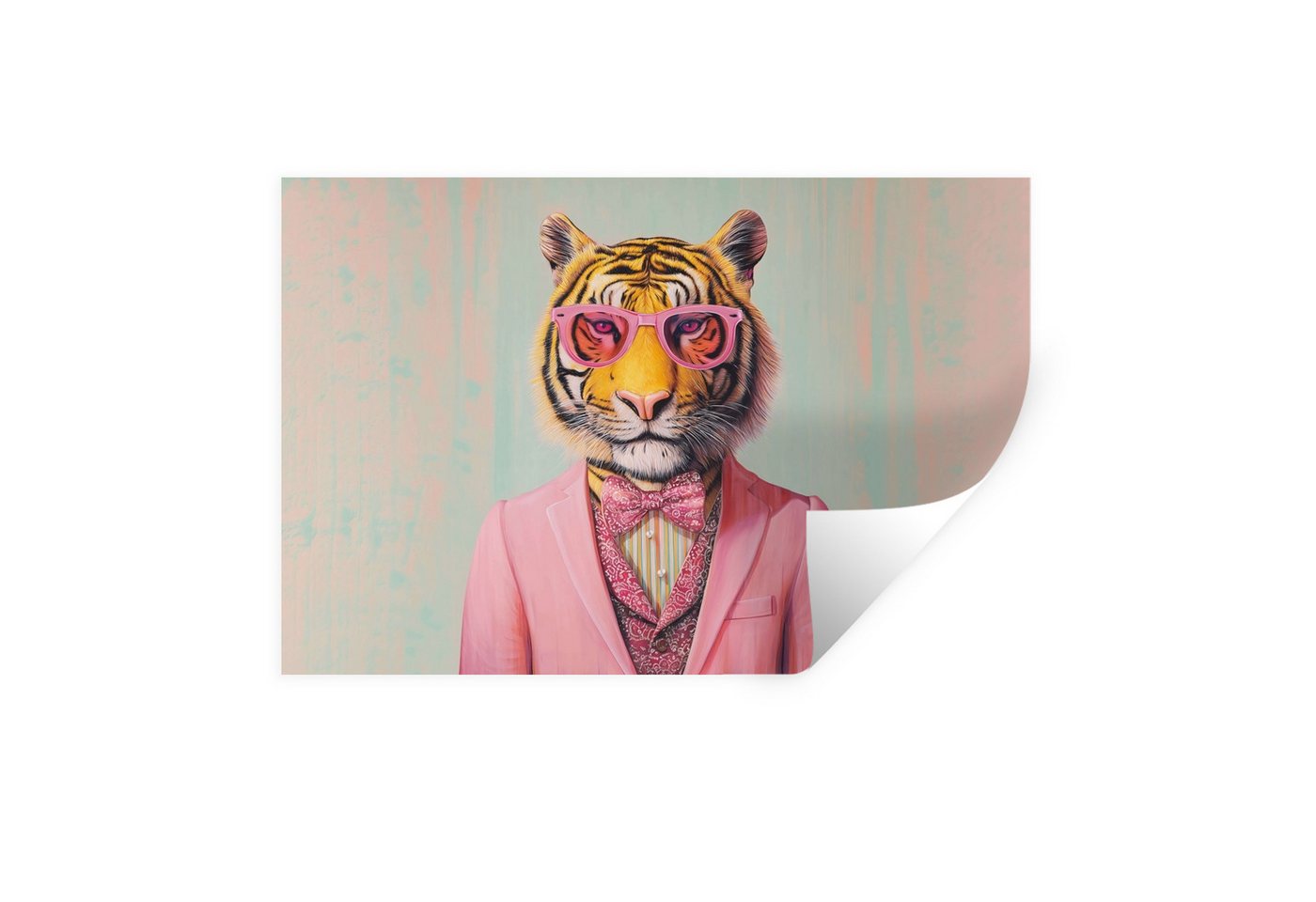 MuchoWow Wandsticker Tiger - Fliege - Jacke - Rosa (1 St), Wandtattoo, Selbstklebend, Wohnzimmer, 30x20 cm von MuchoWow