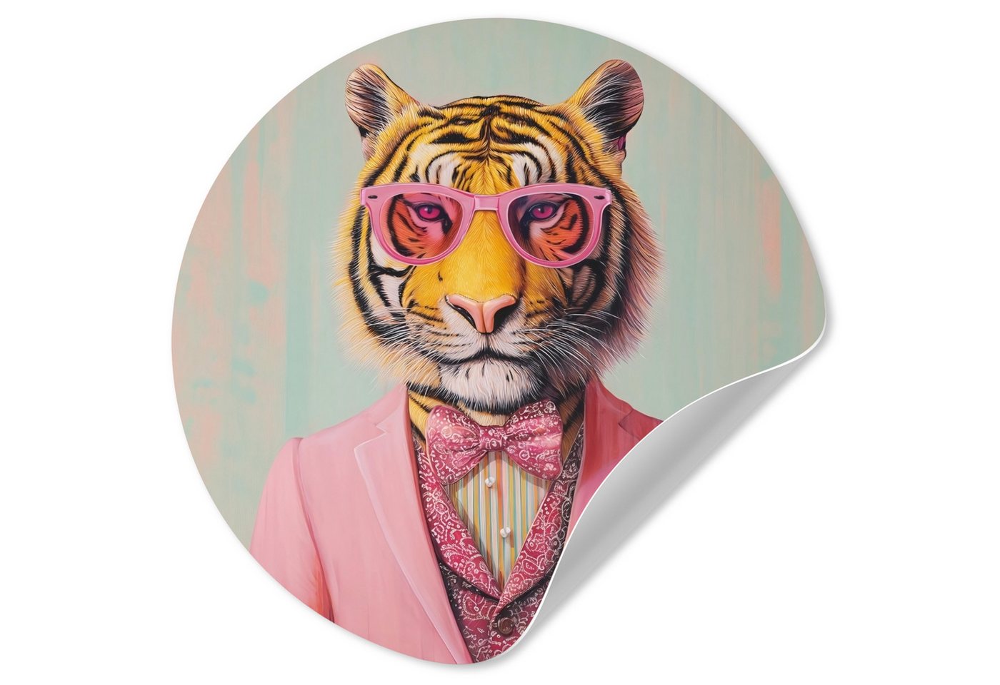 MuchoWow Wandsticker Tiger - Fliege - Jacke - Rosa (1 St), Wandtattoo Selbstklebend, Wohnzimmer Deko Aufkleber, 30x30 cm von MuchoWow