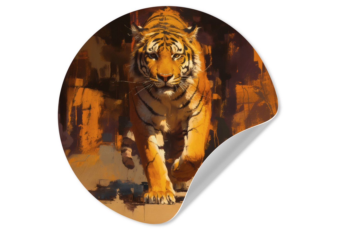 MuchoWow Wandsticker Tiger - Gemalt - Orange - Pinselstriche (1 St), Wandtattoo Selbstklebend, Wohnzimmer Deko Aufkleber, 30x30 cm von MuchoWow